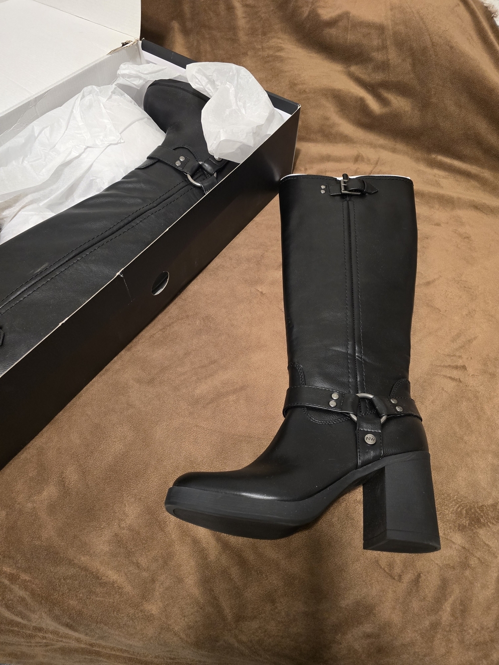 Nine West Black Tall Block-Heel Riding Boots